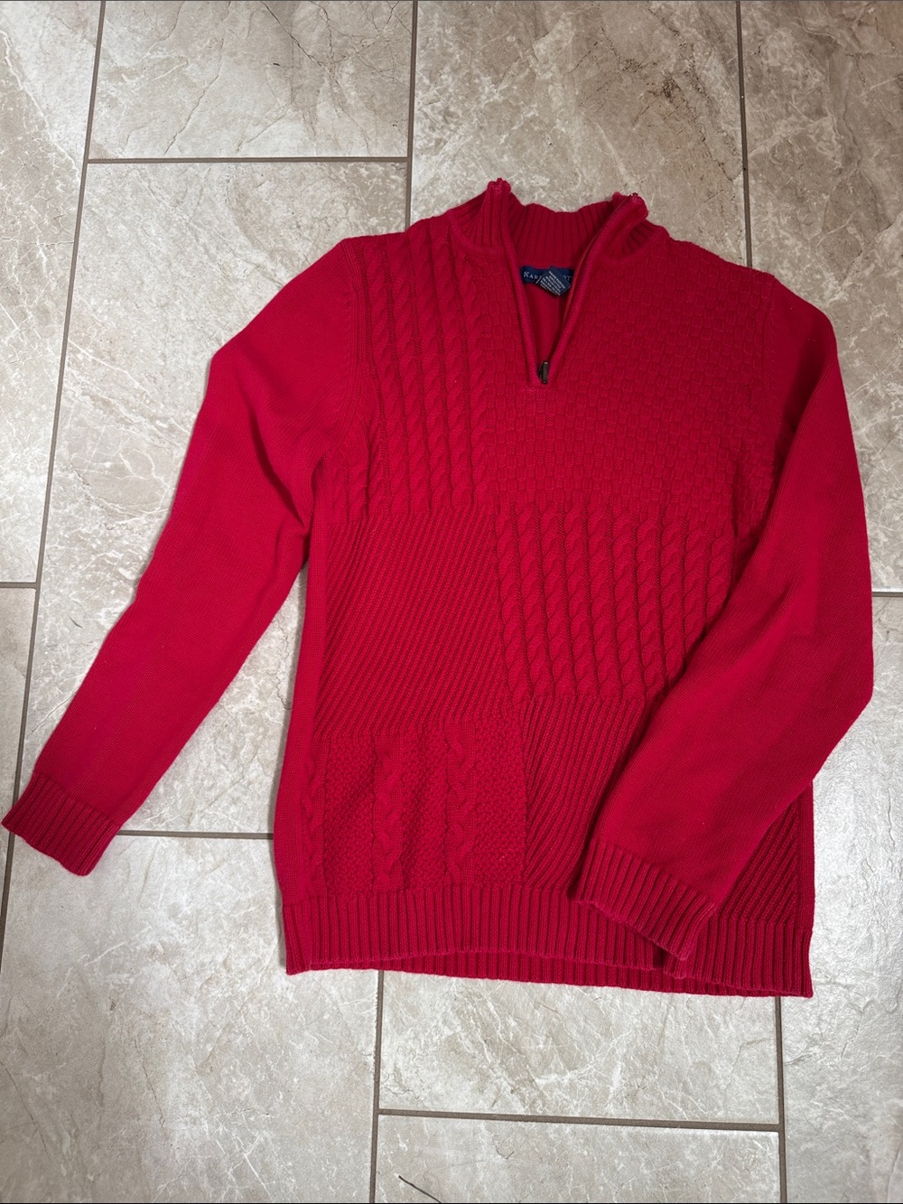 Karen Scott Red V-Neck Cable Knit Pullover